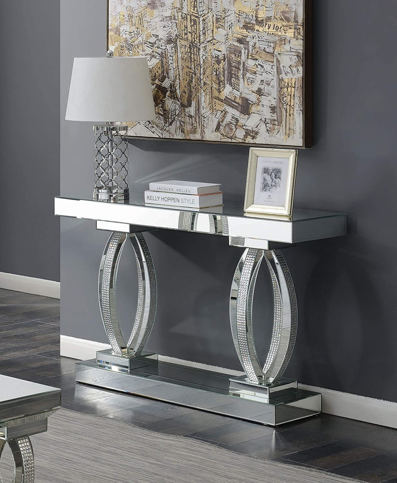 Modern Console Table  C Shaped Supports With Mirrored Top  ampBottom Shelf  Silver   Contemporary   Console Tables   by Declusia  Houzz