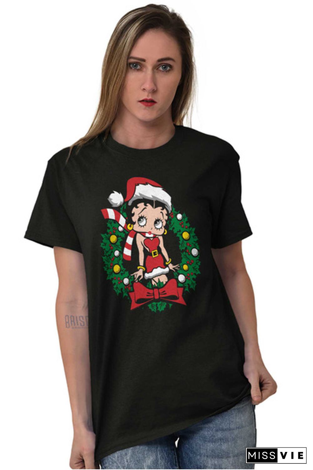 Betty Boop Cartoon Christmas Cute Vintage Womens Graphic Crewneck T Shirt Tee