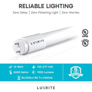 LUXRITE 32-Watt Equiv. 4 ft. Linear Tube T8 LED Light Bulb Ballast and Ballast Bypass Compatible 13W 6500K Daylight (4-Pack) LR34194-4PK