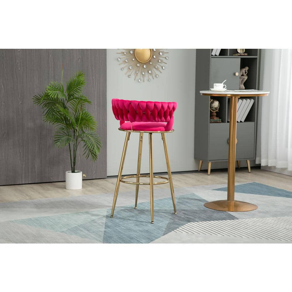 ZIRUWU 35.04 in.Red Metal Bar Stool with Back and Footrest Counter Height Bar Chairs ZZQ-JBY721A14