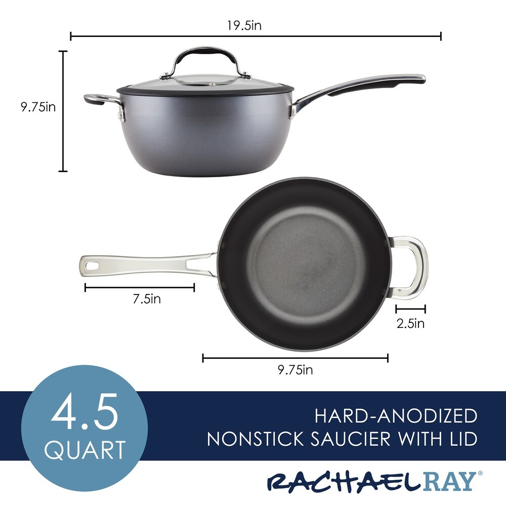 Rachael Ray Cook + Create Hard Anodized Nonstick Saucier Sauce Pan with Lid and Helper Handle  4.5 Quart  Black