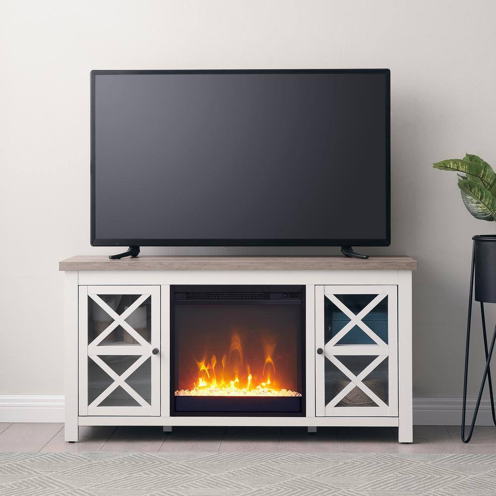 MeyerCross Colton 47.75 in. White and Gray Oak TV Stand Fits TV's up to 55 in. with Crystal Fireplace Insert TV1014