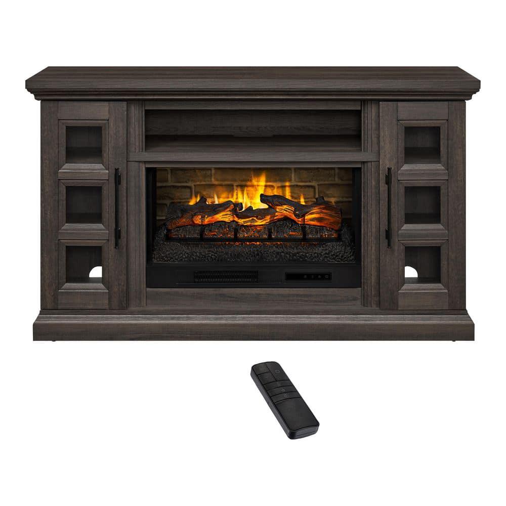 StyleWell Chelsea 62 in Freestanding Electric Fireplace TV Stand in Dark Brown Ash