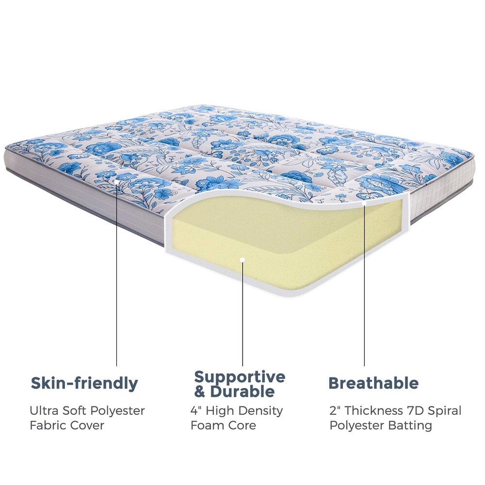 6 inch Floral Pattern Floor Bed Roll Up Futon Mattress