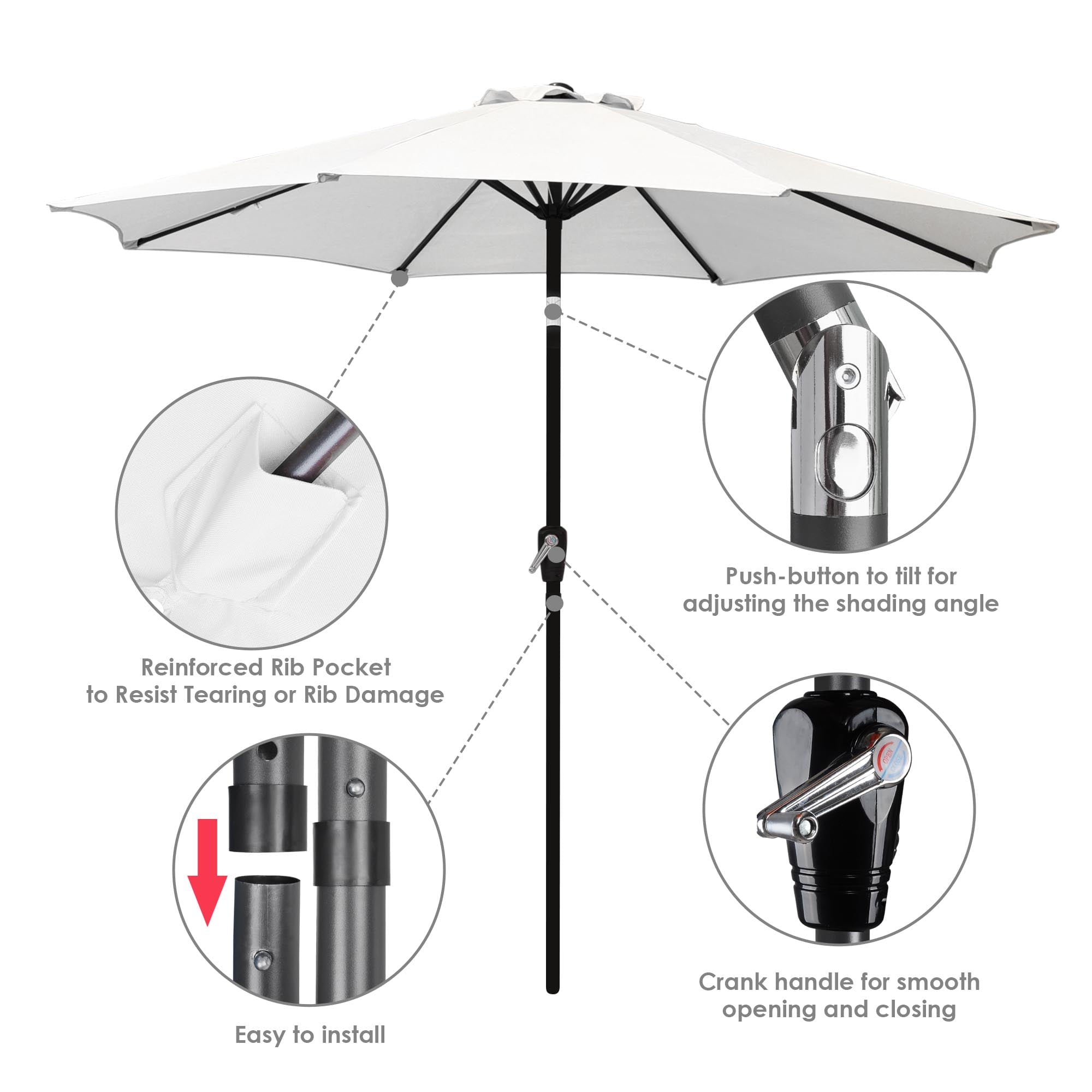 LAGarden 9ft UV 30+ Aluminum Outdoor Patio Umbrella with Crank & Tilt 8 Rib Air-vented for Garden Table Deck Yard Beach