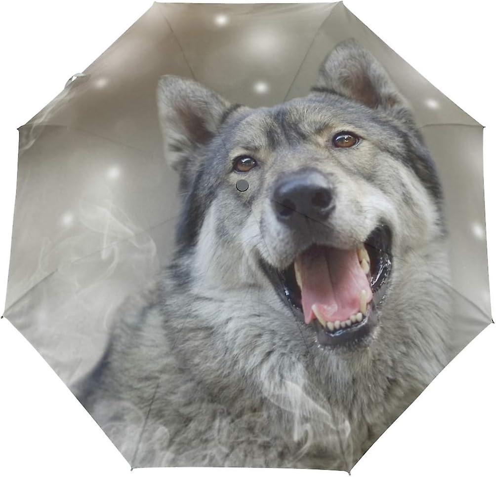 Travel Umbrella Automatic Windproof Foldable Umbrella Wolf On Snow