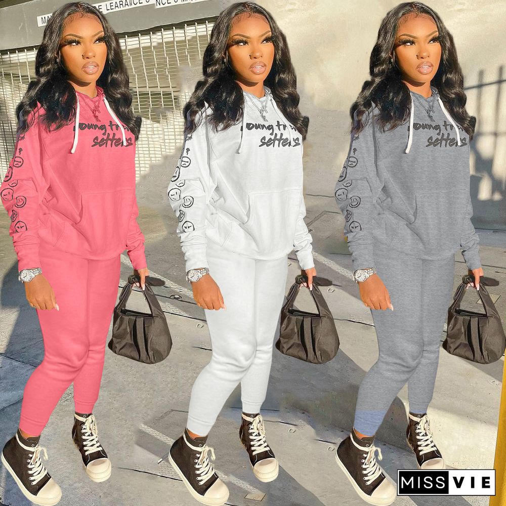 Letter Print Hoodie Sweatshirts Jogging Pants Set