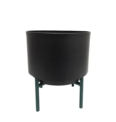 Iron Round Planter With Stand Black   Green Colour Succulent planter For Garden   Home Decoration Customized In Bulk