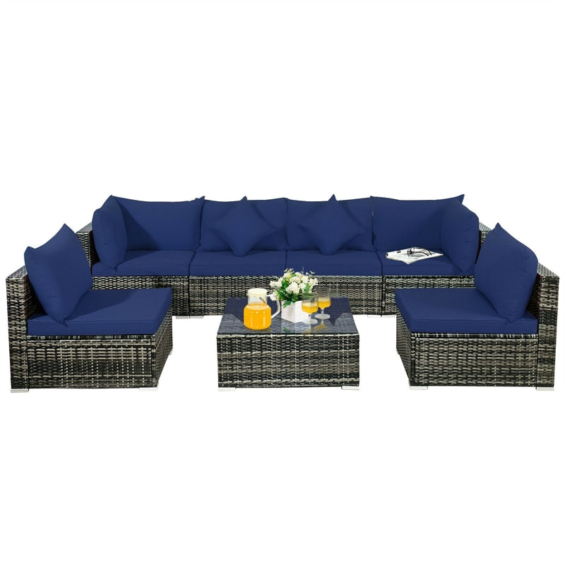 7 Pcs Rattan Patio Sectional Couch Set Outdoor Wicker Furniture Set with Cushions & Coffee Table