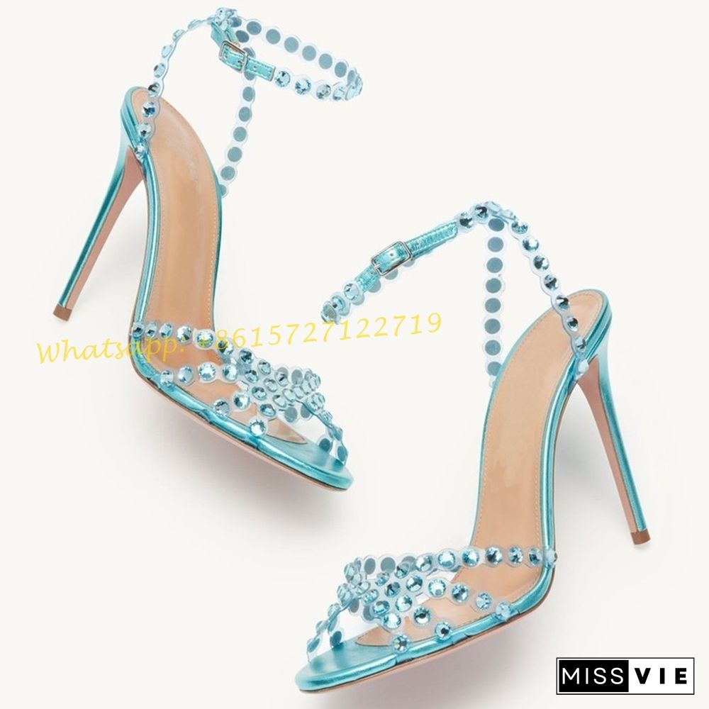 Crystal Cross Suede Sandals With Heels Party Luxury Elegant Thin Heels Summer Sandals Open Toe Women Wedding Rhinestone Shoes