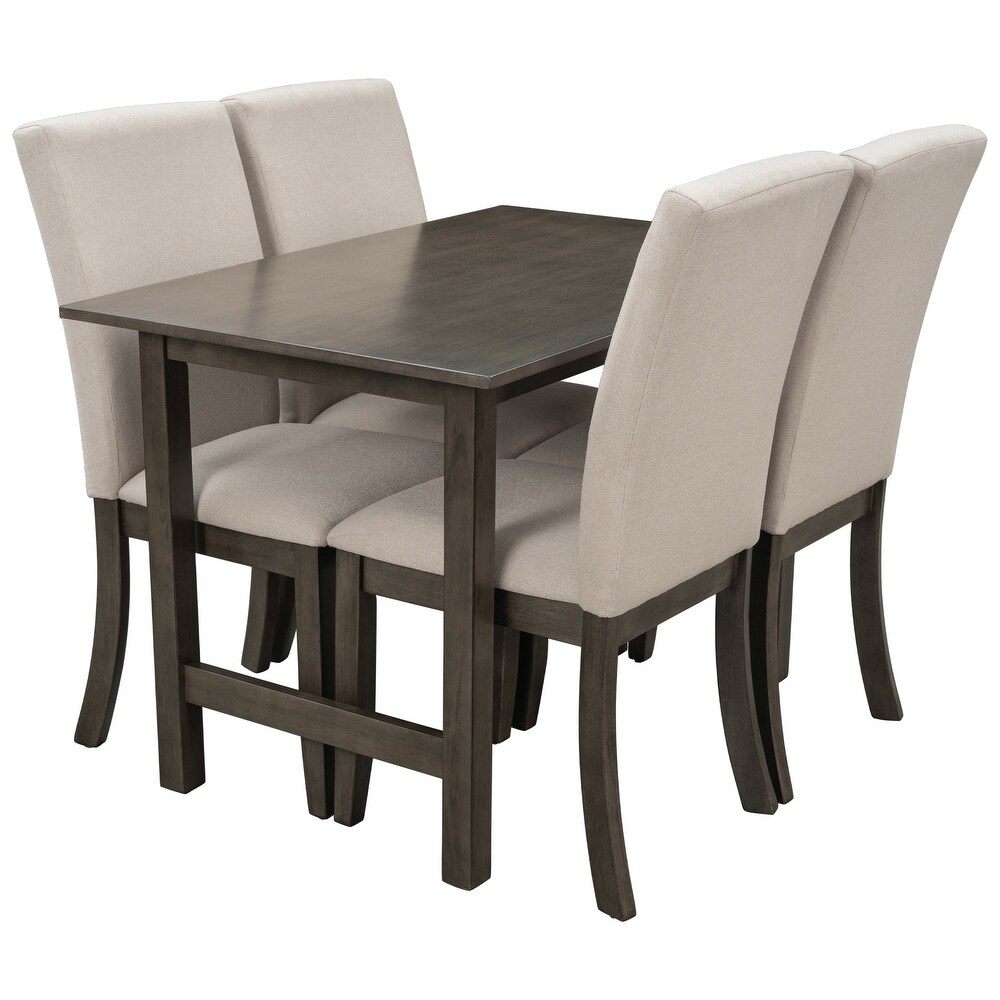 Farmhouse 5 Piece Wood Dining Table Set for Small Places  4 Upholstered Chairs