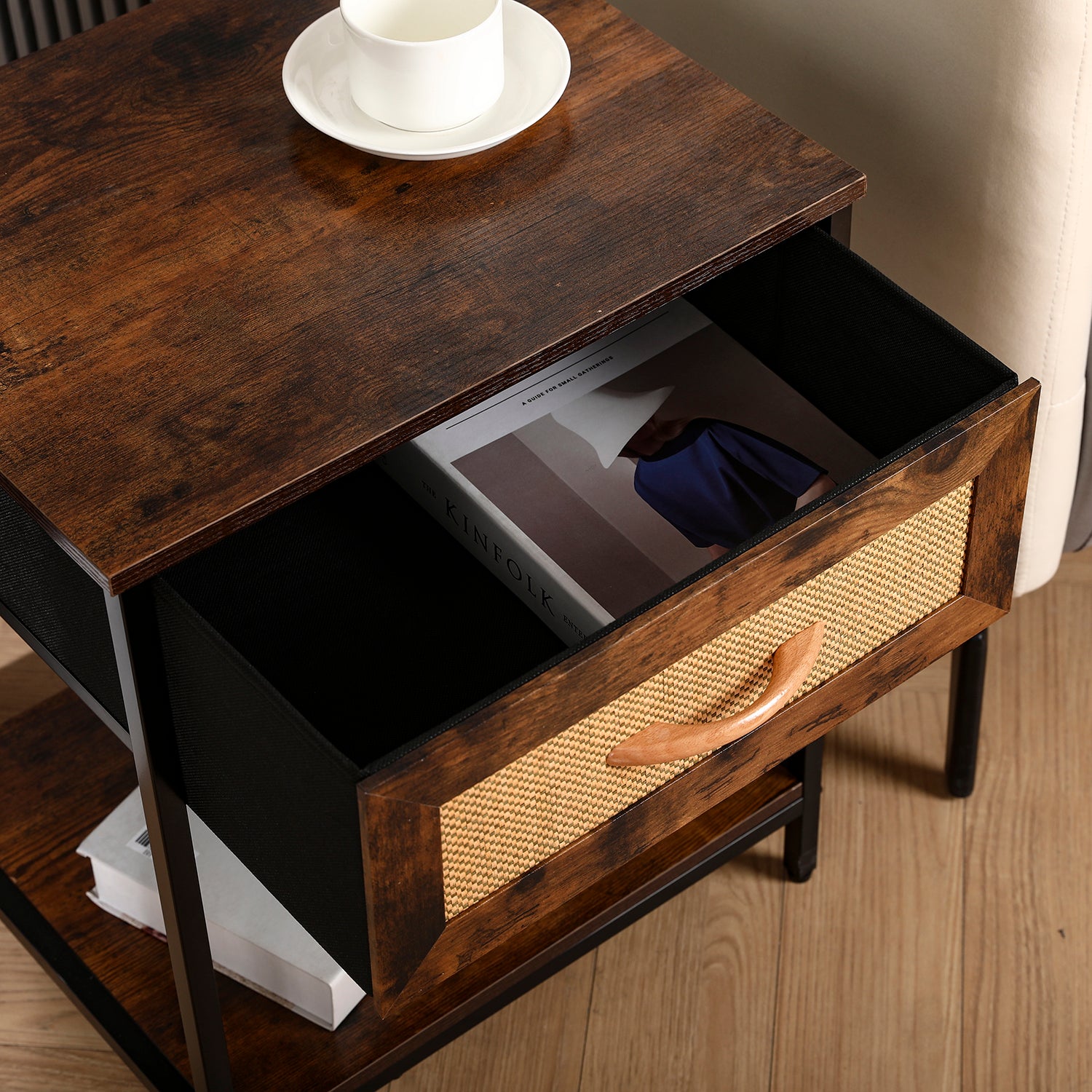 Brown Nightstands Set of 2 Modern Storage Bedside Table Telephone Drawer Side Table