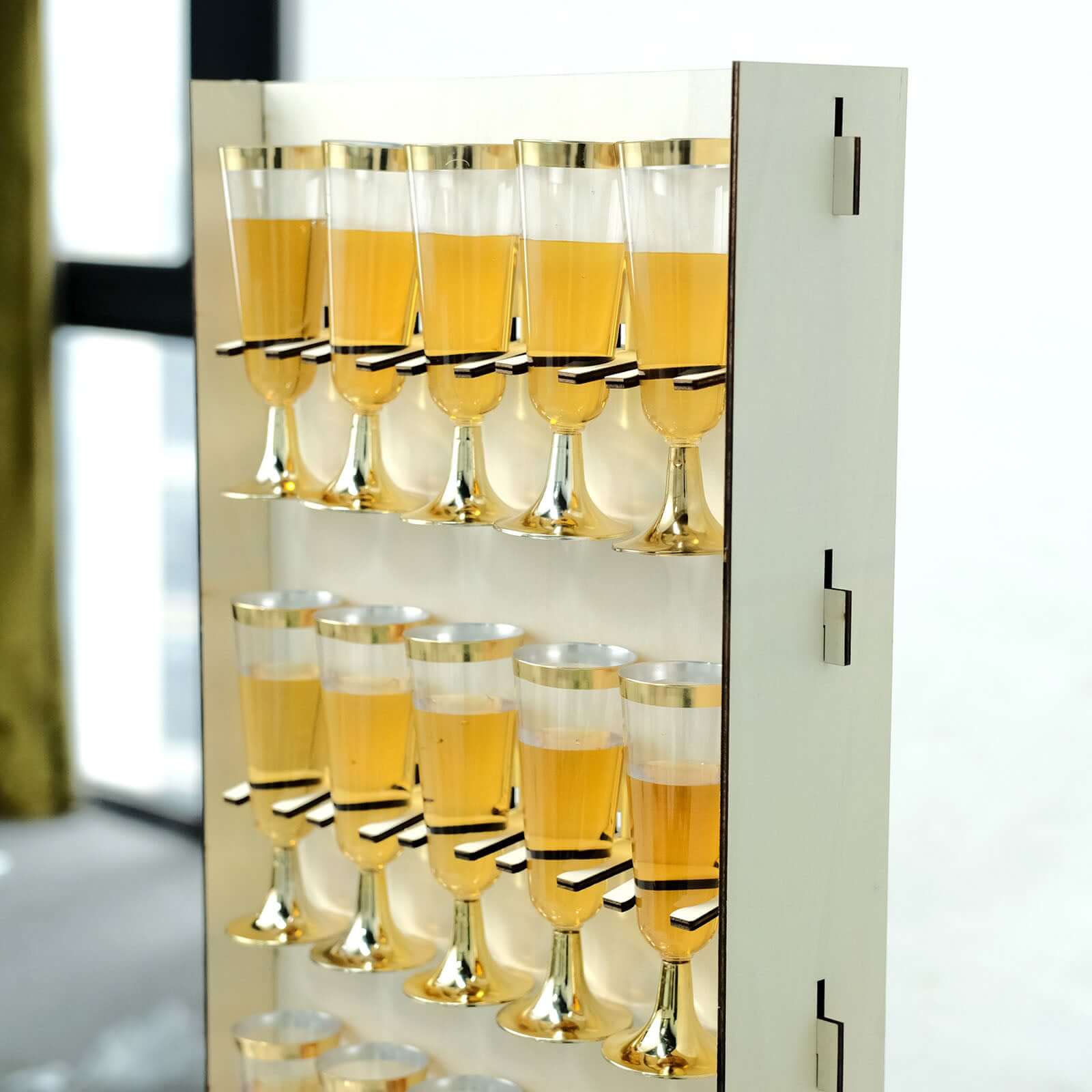 3-Tier Wooden Champagne Glass Flute Holder Wall Stand Rack, 15 Glass Drinks Shelf, Floor Standing Rectangular Drinks Rack