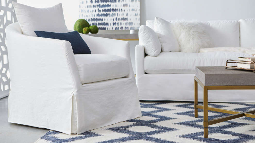 Faye Slipcover Swivel Club Chair Cream Crepe   Transitional   Armchairs And Accent Chairs   by Sideboards and Things  Houzz