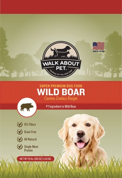 Walk About Wild Boar Canine Exotics Recipe Super Premium Dry Dog Food， 10-lbs bag