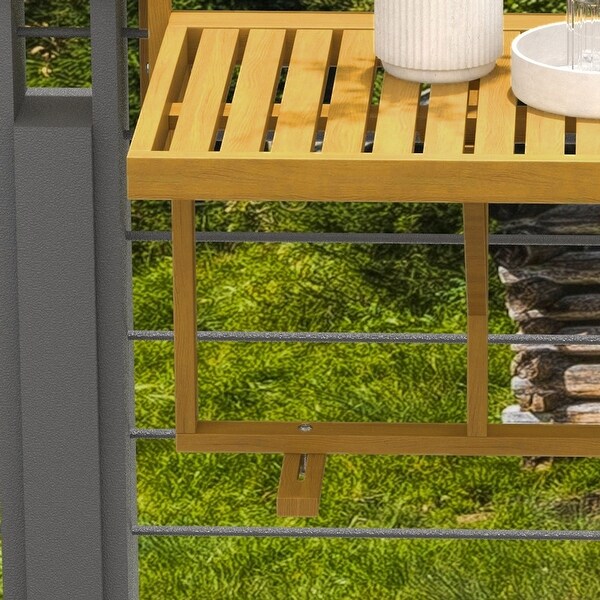 Balcony Railing Table，Folding Hanging Table/Desk，Space Saving 4 Height Adjustable Wood Bar Table for Serving Food，Studying