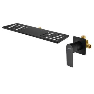 FLG Single-Handle Wall Mount Roman Tub Faucet Brass Waterfall Tub Filler (Valve Included) in Matte Black SS-0204-MB