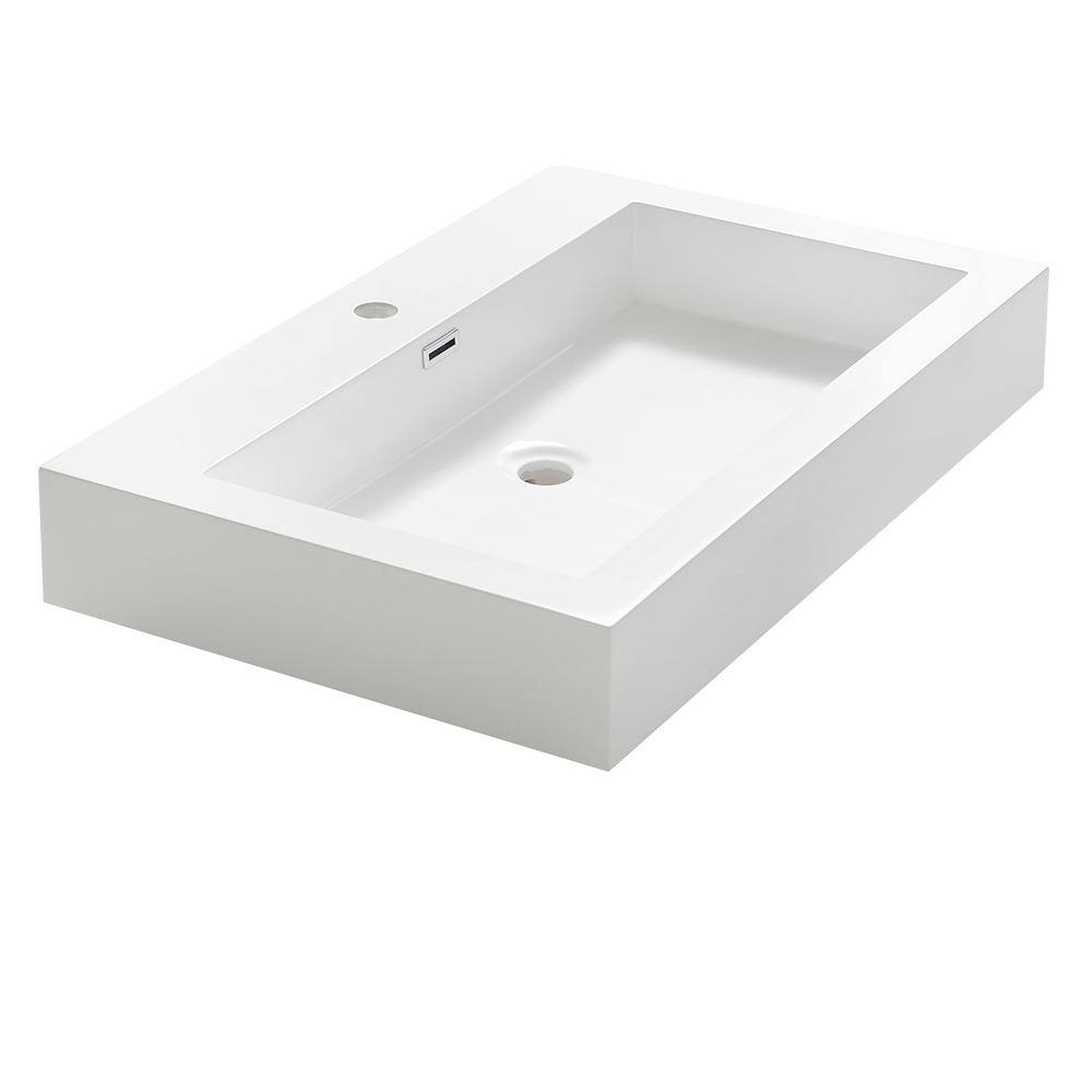 Fresca Livello 30 in. Drop-In Acrylic Bathroom Sink in White with Integrated Bowl FVS8030WH