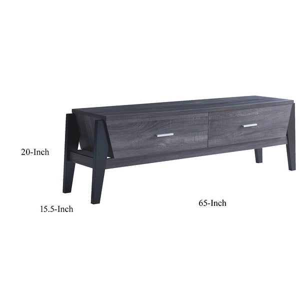 65 Inch Wood TV Media Entertainment Console， 2 Drawers， Gray