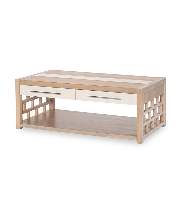 Furniture Biscayne 48 Wood with Travertine Insert Rectangle Cocktail Table