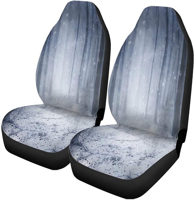 Set Of 2 Car Seat Covers Snow Forest Universal Auto Front Seats Protector Fits For Car，suv Sedan，truck