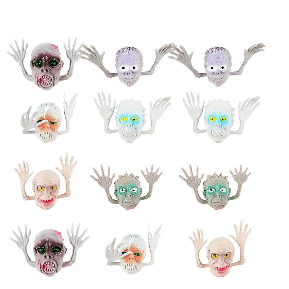 4 Set Of 24pcs Mini Ghost Head Finger Puppet Toy Plastic Ghost Head Finger Puppet Toy Cartoon Story-telling Finger Cover Props Parent-child Interactio