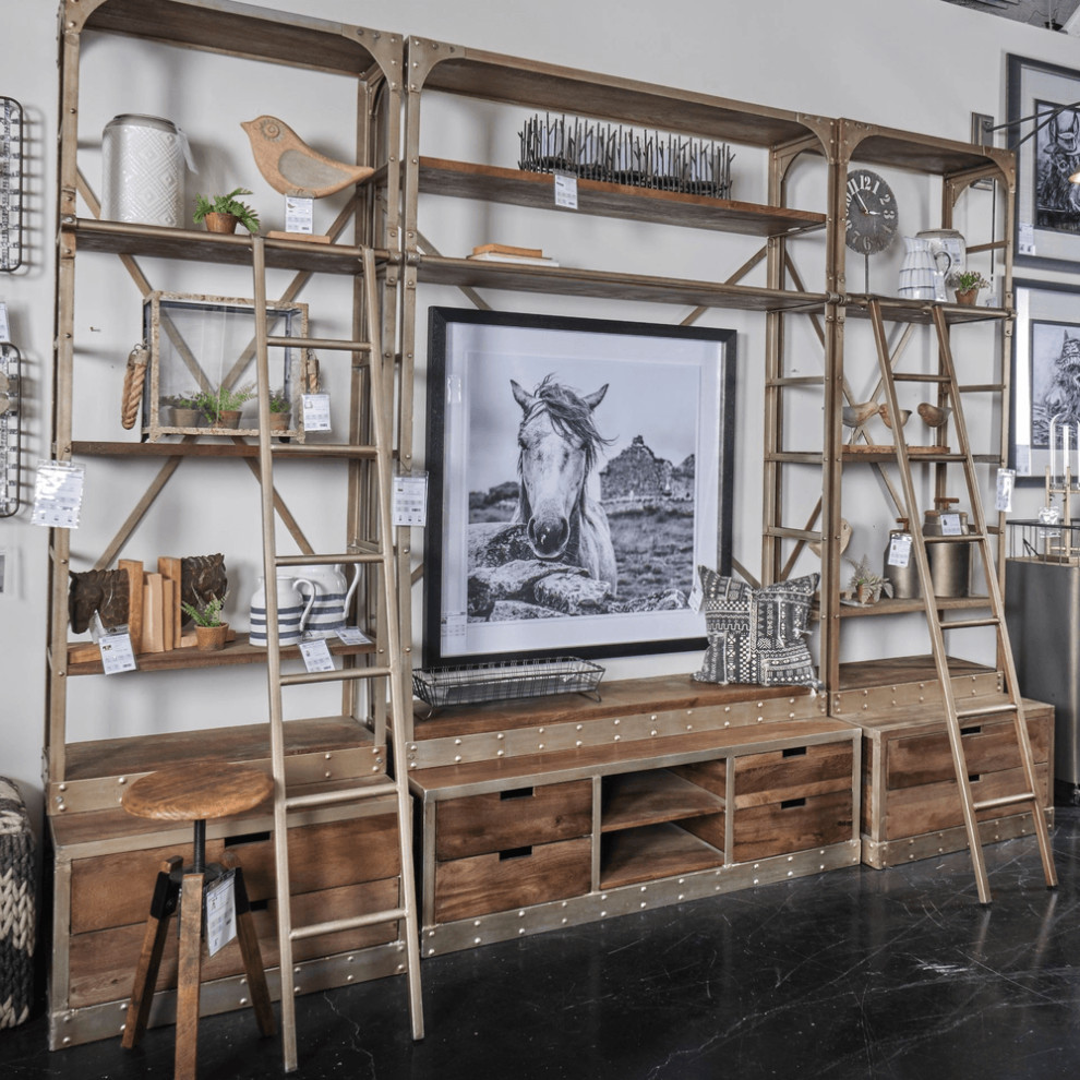 94 quotBrown Iron Six Tier Standard Bookcase With Four Drawers   Bookcases   by HomeRoots  Houzz