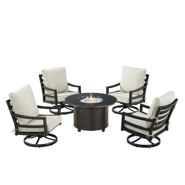 Black Aluminum Fire Table Set with Four Club Chairs