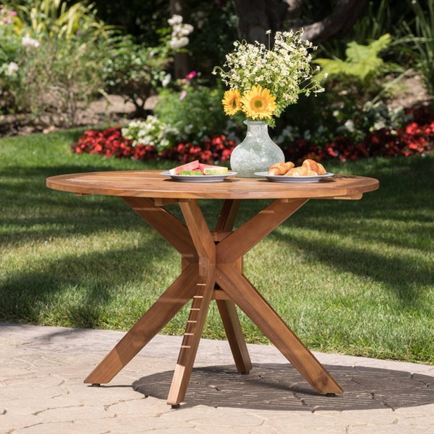 Stamford Round Acacia Wood Outdoor Patio Dining Table Teak Christopher Knight Home