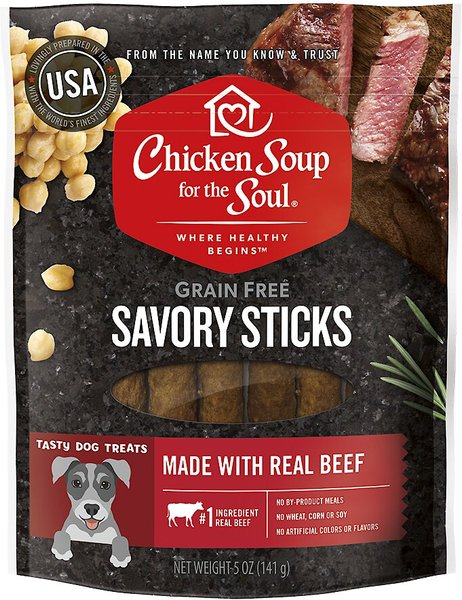 Chicken Soup for the Soul Savory Sticks Real Beef Grain-Free Dog Treats， 5-oz bag