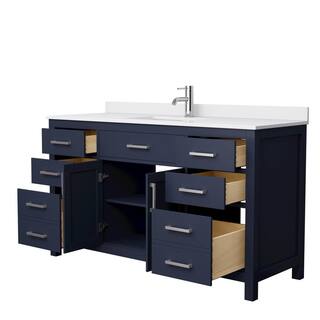 Wyndham Collection Beckett 60 in. W x 22 in. D x 35 in. H Single Sink Bathroom Vanity in Dark Blue with White Cultured Marble Top WCG242460SBNWCUNSMXX