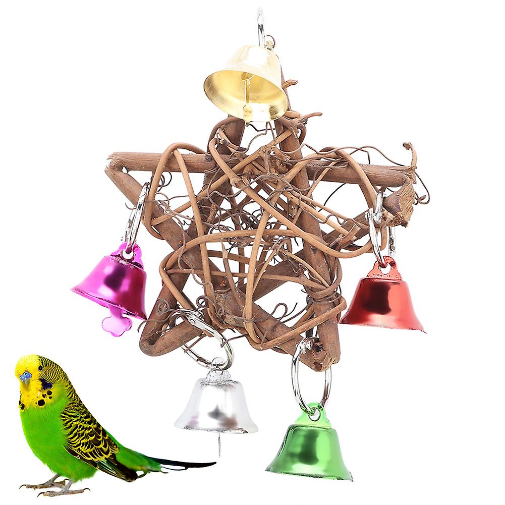 Pet Parrot Rattan Toy Perch Pentagon Shape Biting Chewing Playing  For Bird