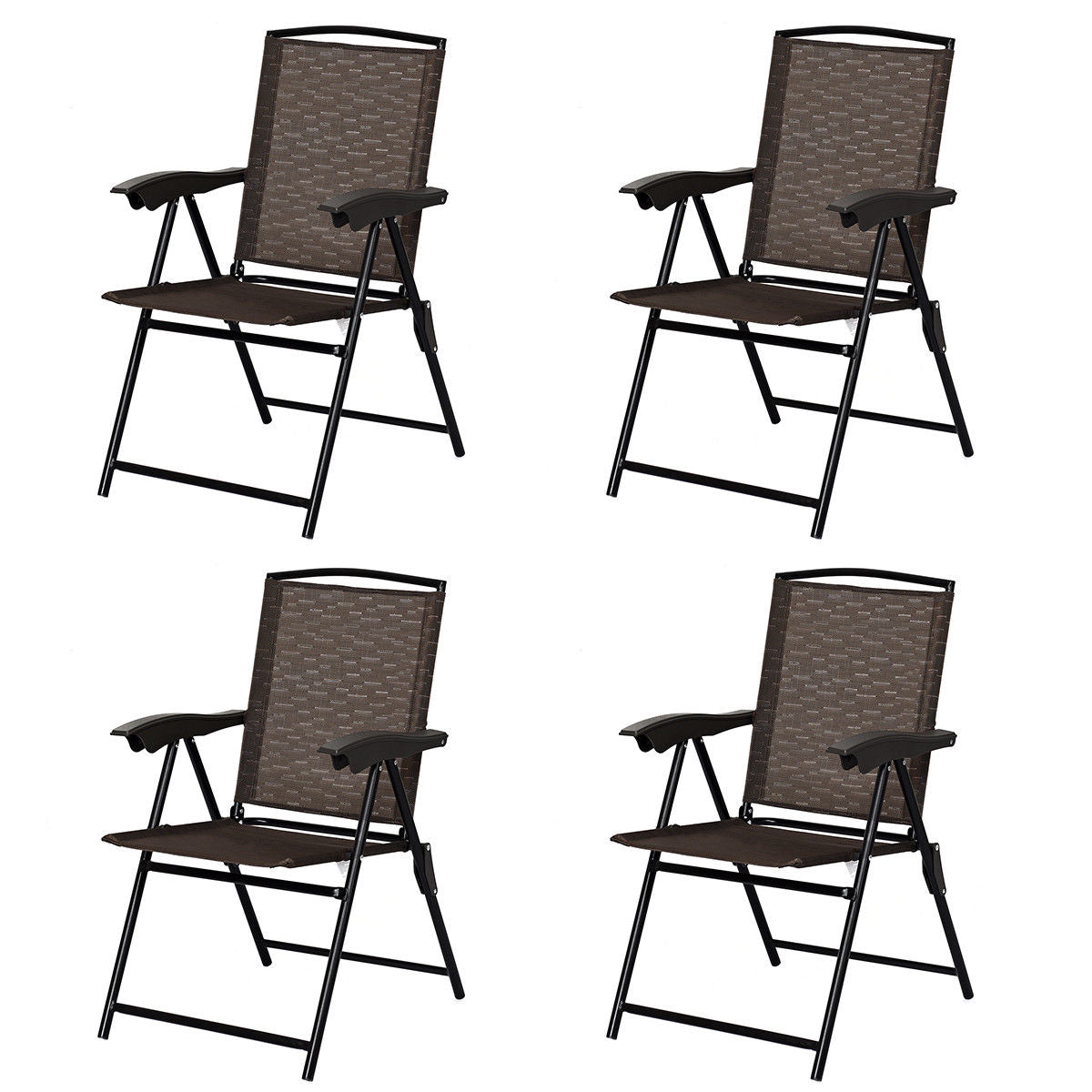 4PCS Folding Sling Chairs Steel Armrest Patio Garden Camping W/Adjustable Back