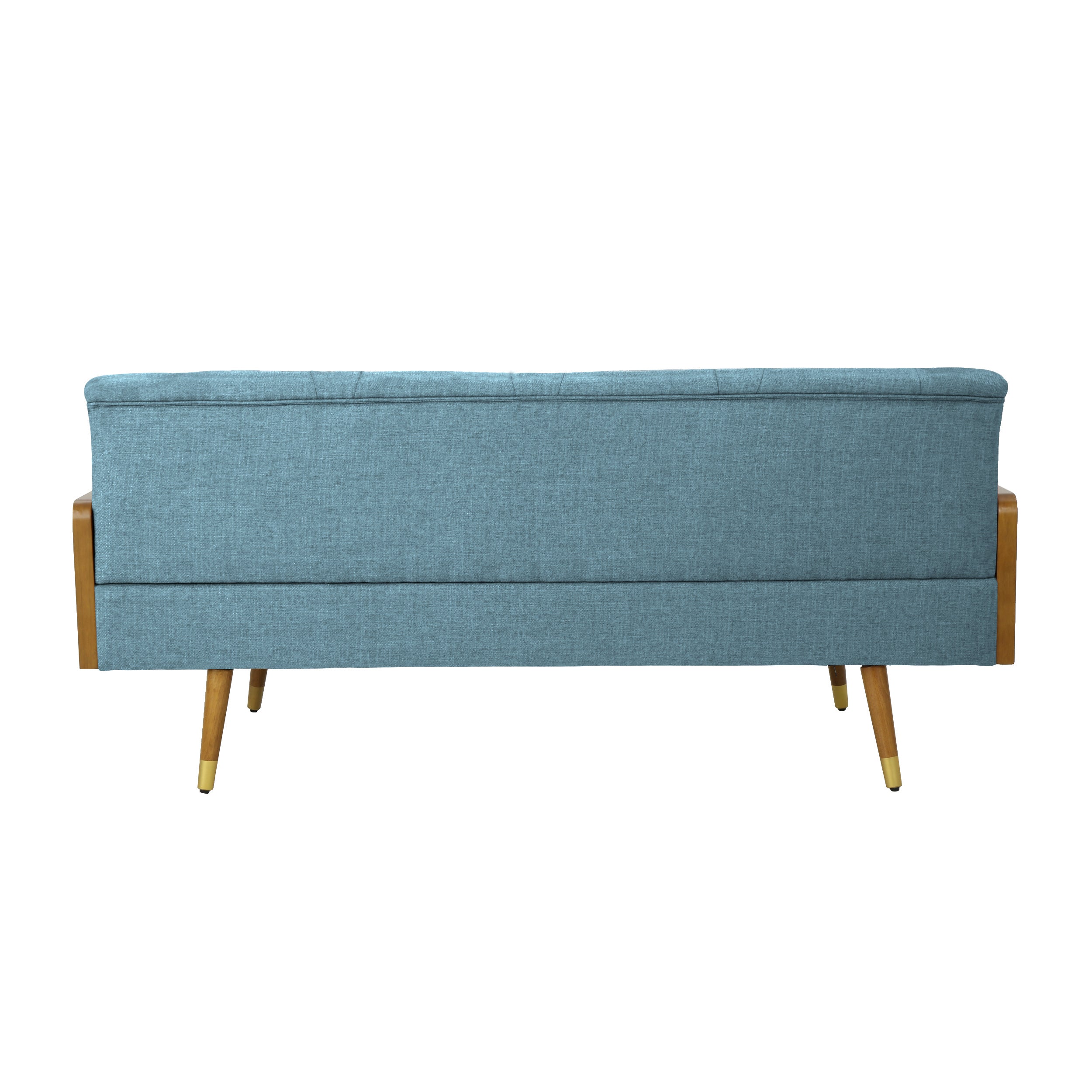 Demuir Mid Century Modern Tufted Fabric Sofa with Rolled Accent Pillows, Blue