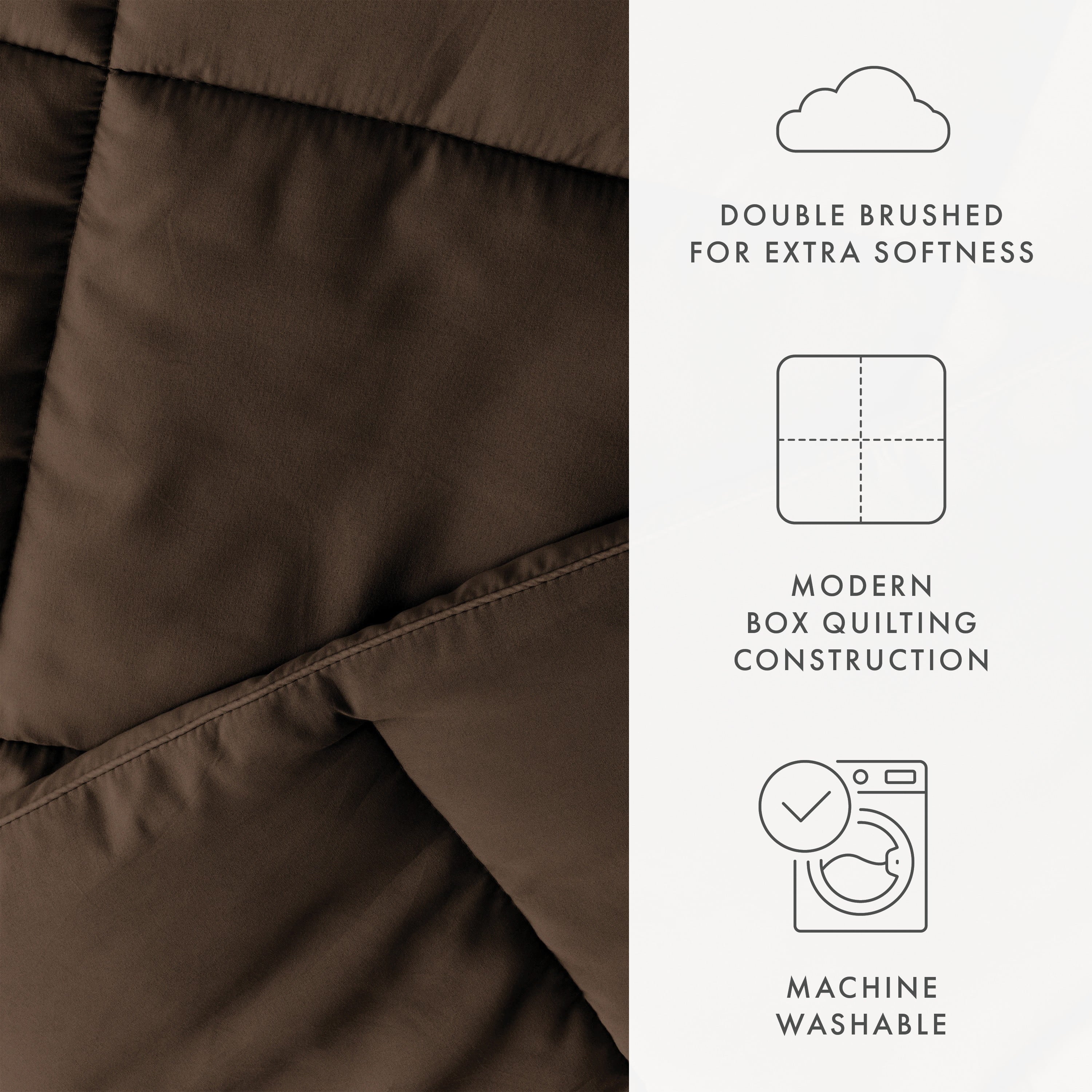 Chocolate All Season Alternative Down Solid Comforter, Full/Queen, by Noble Linens