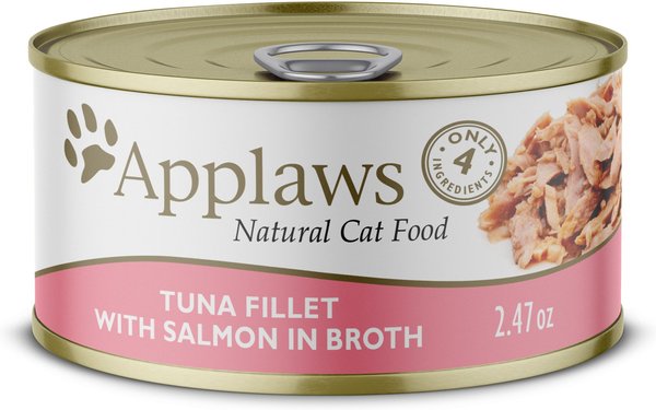 Applaws Limited Ingredient Tuna and Salmon in Broth Canned Wet Cat Food， 2.47-oz can， case of 24