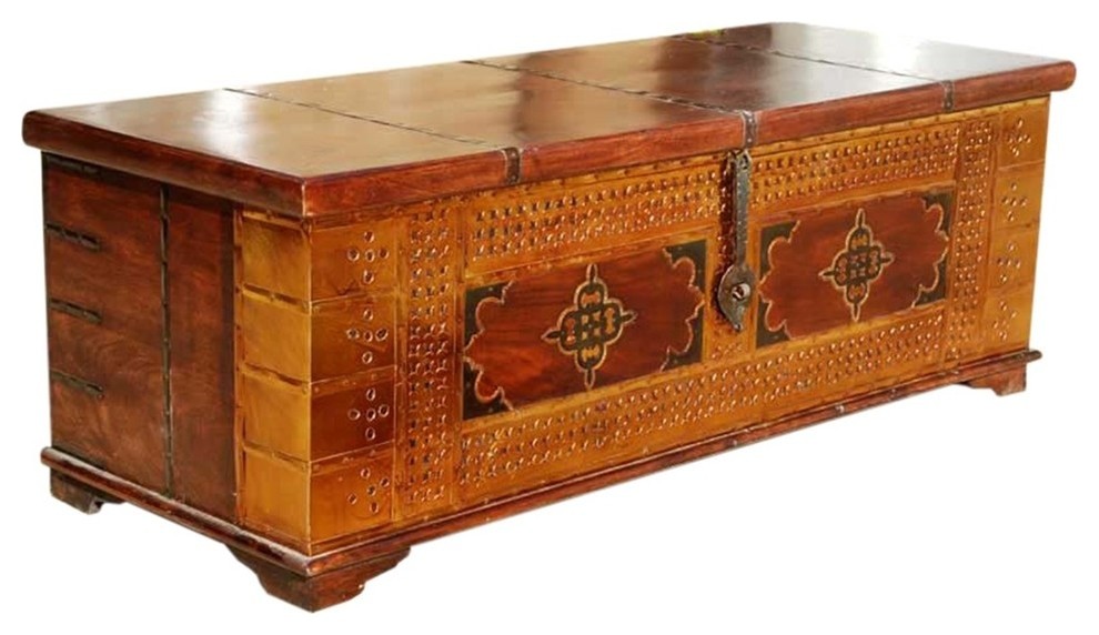 Unique Handmade Solid Wood Brass Coffee Table Storage Chest   Traditional   Coffee Tables   by Sierra Living Concepts Inc  Houzz