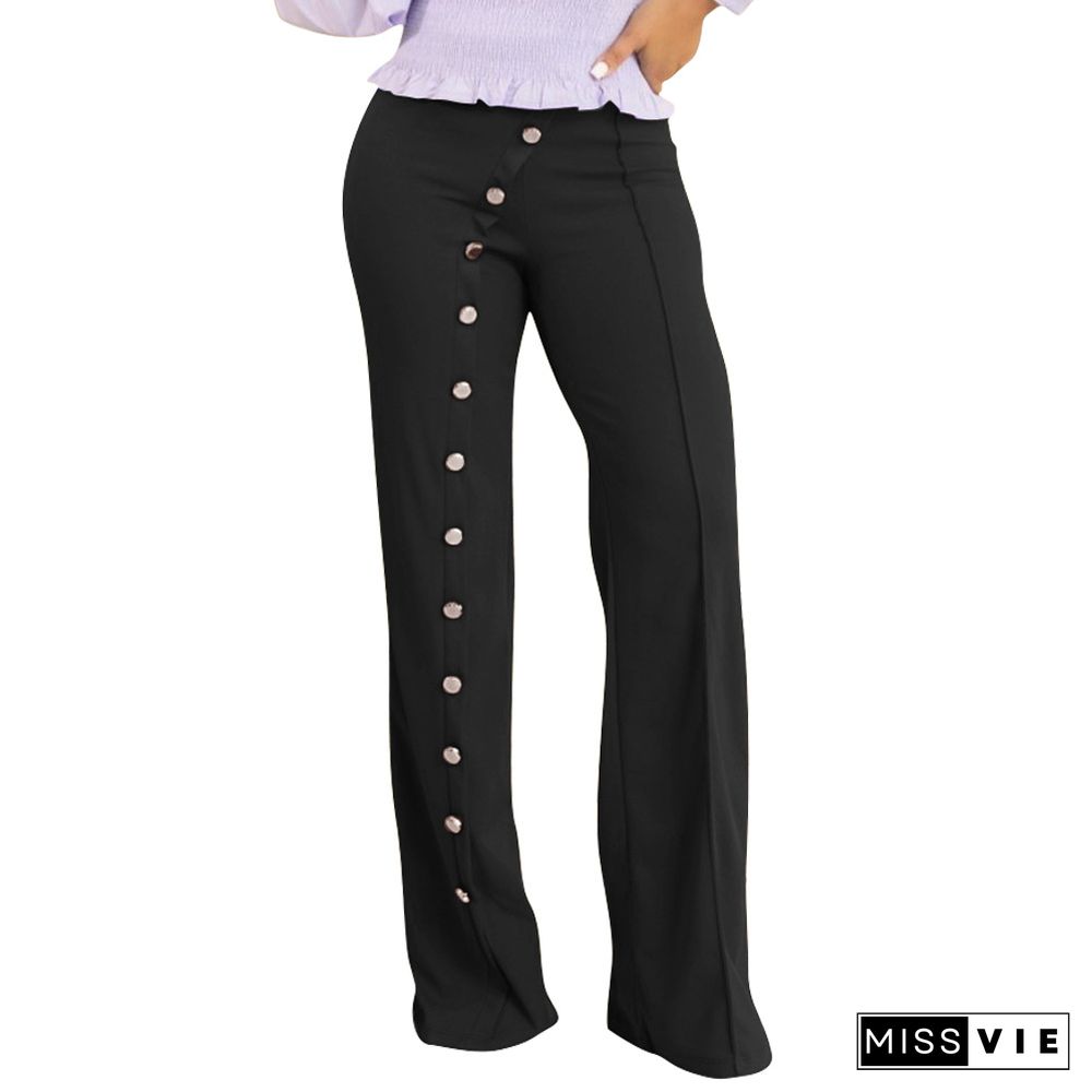 High Waist Solid Elastic Waist Flare Pants