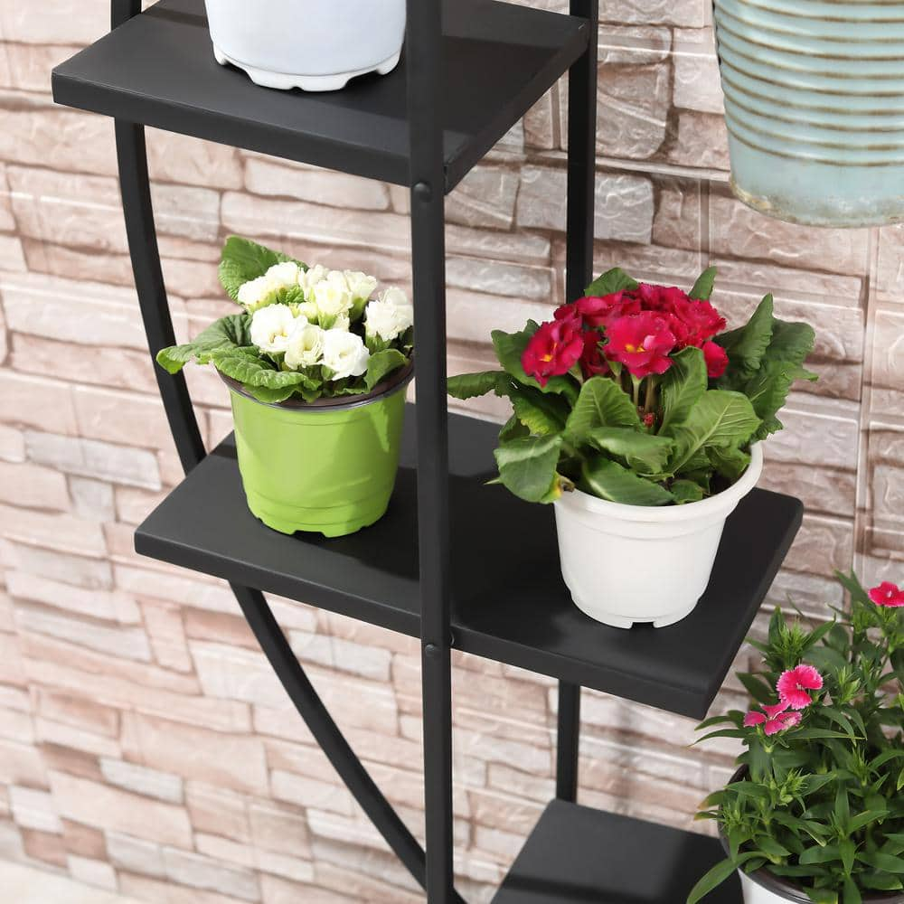 Outsunny Black 5 Tier Iron Plant Stand Half Moon Shape (2-Pack) 845-745BK