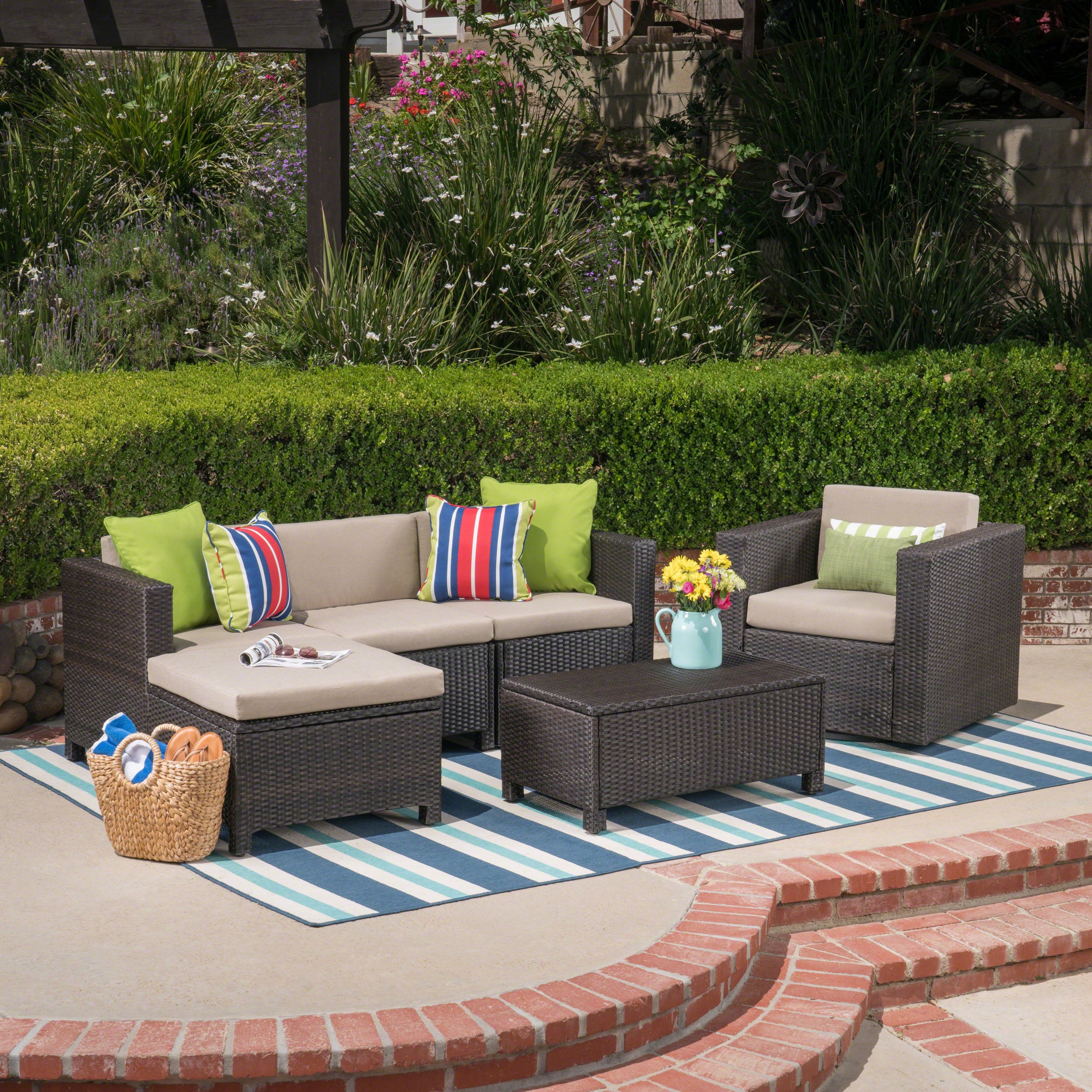 Tanner Outdoor 4 Seater Wicker L-Shaped Sectional Sofa Set with Cushions