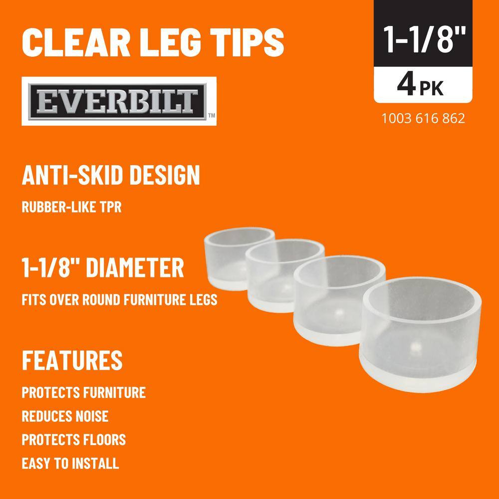 Everbilt 1-18 in. Clear Rubber Like Plastic Leg Caps for Table Chair and Furniture Leg Floor Protection (4-Pack) 4480795EV