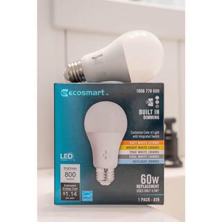 EcoSmart 60-Watt Equivalent A19 CEC Built in Dimming LED Light Bulb with Selectable Color Temperature (1-Pack) 11A19060WWALL01