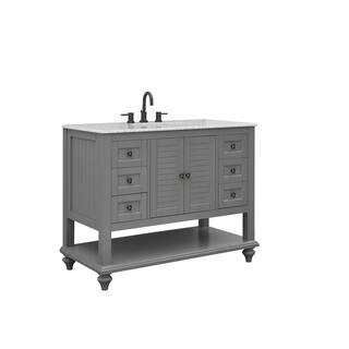 Home Decorators Collection Hamilton 43 in. W x 22 in. D x 35 in. H Open Shutter Bathroom Vanity Cabinet in Grey with Grey Granite Top 19084-VS43-GR