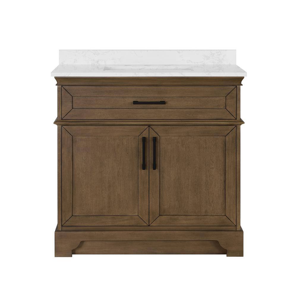 Home Decorators Collection Cherrydale 36 in. W x 22 in. D x 34.50 in. H Bath Vanity in Almond Latte with White Cultured Marble Top Cherrydale 36AL