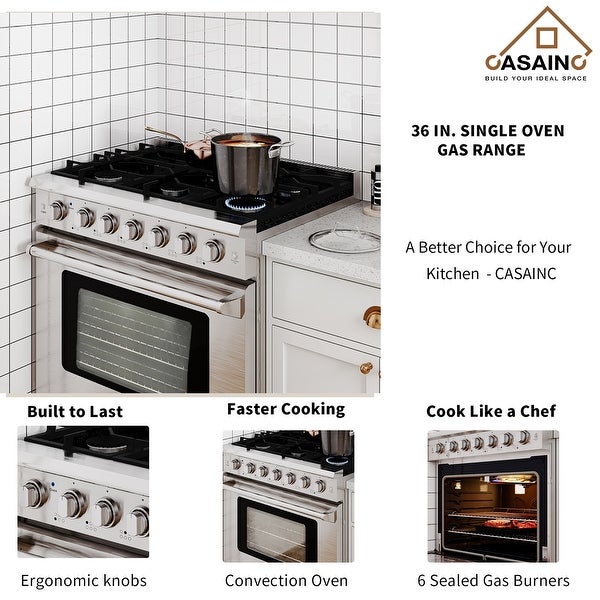 36 inch. 6.0 cu. ft. Front Control Freestanding Gas Range with Oven in Stainless Steel