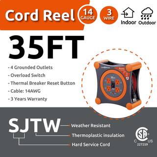 Link2Home 35 ft. 143 Extension Cord Storage Reel with 4 Grounded Outlets and Overload Protection EM-EL-350E