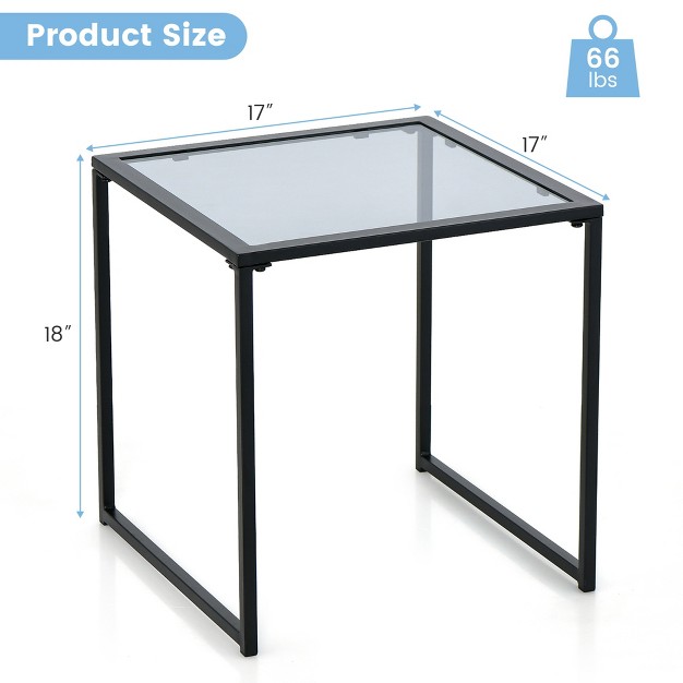 Costway Patio Side Table Outdoor 17 x27 x27 Tempered Glass End Coffee Table For Porch Garden