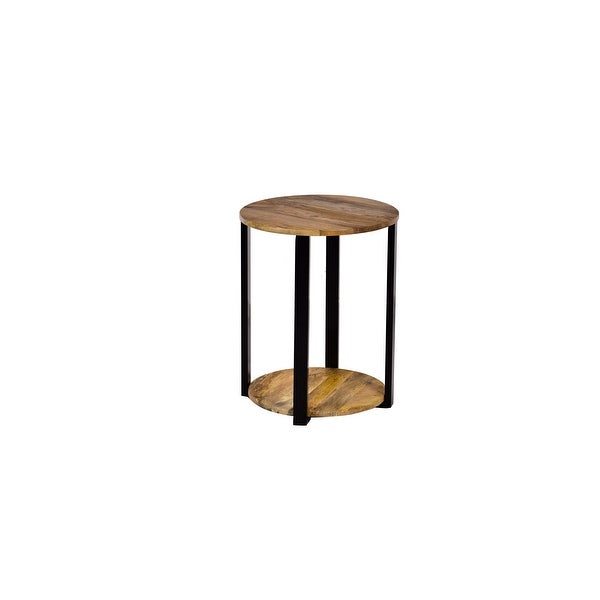 Round Wooden Side Table Mango Wood And Metal 18x18x23 Inch