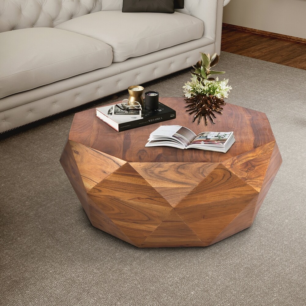 Diamond Shape Acacia Wood Coffee Table With Smooth Top  Dark Brown