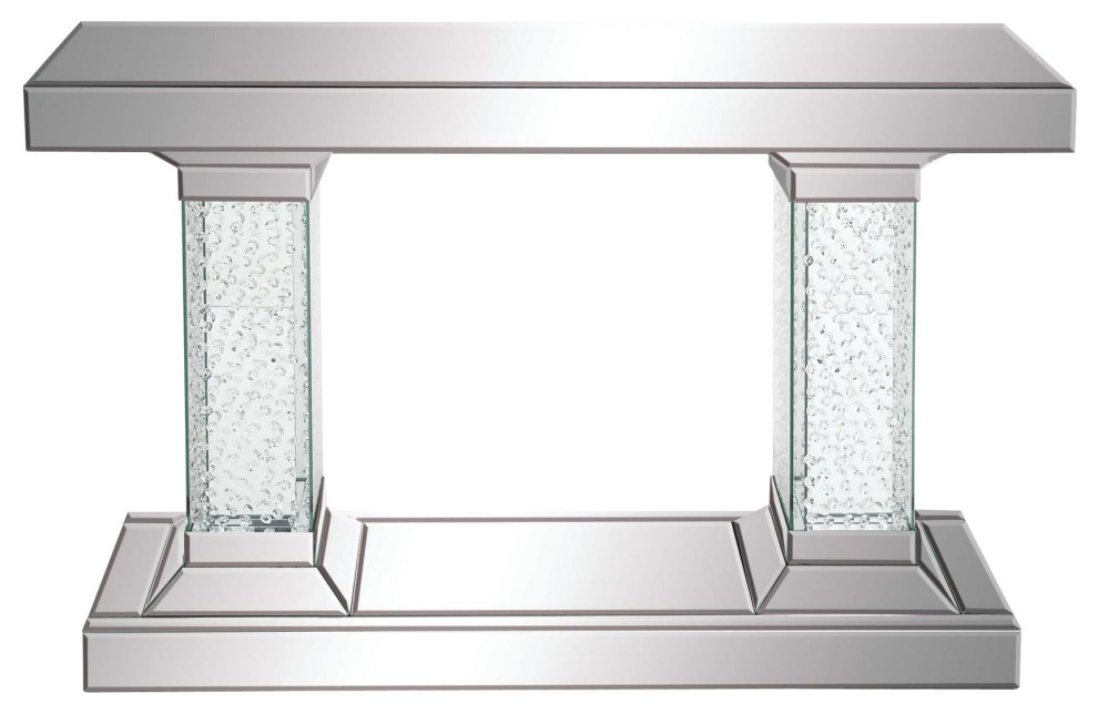 Elegant Console Table  Mirror Body With Faux Crystal Columns  ampLarge Top  Silver   Contemporary   Console Tables   by Decor Love  Houzz